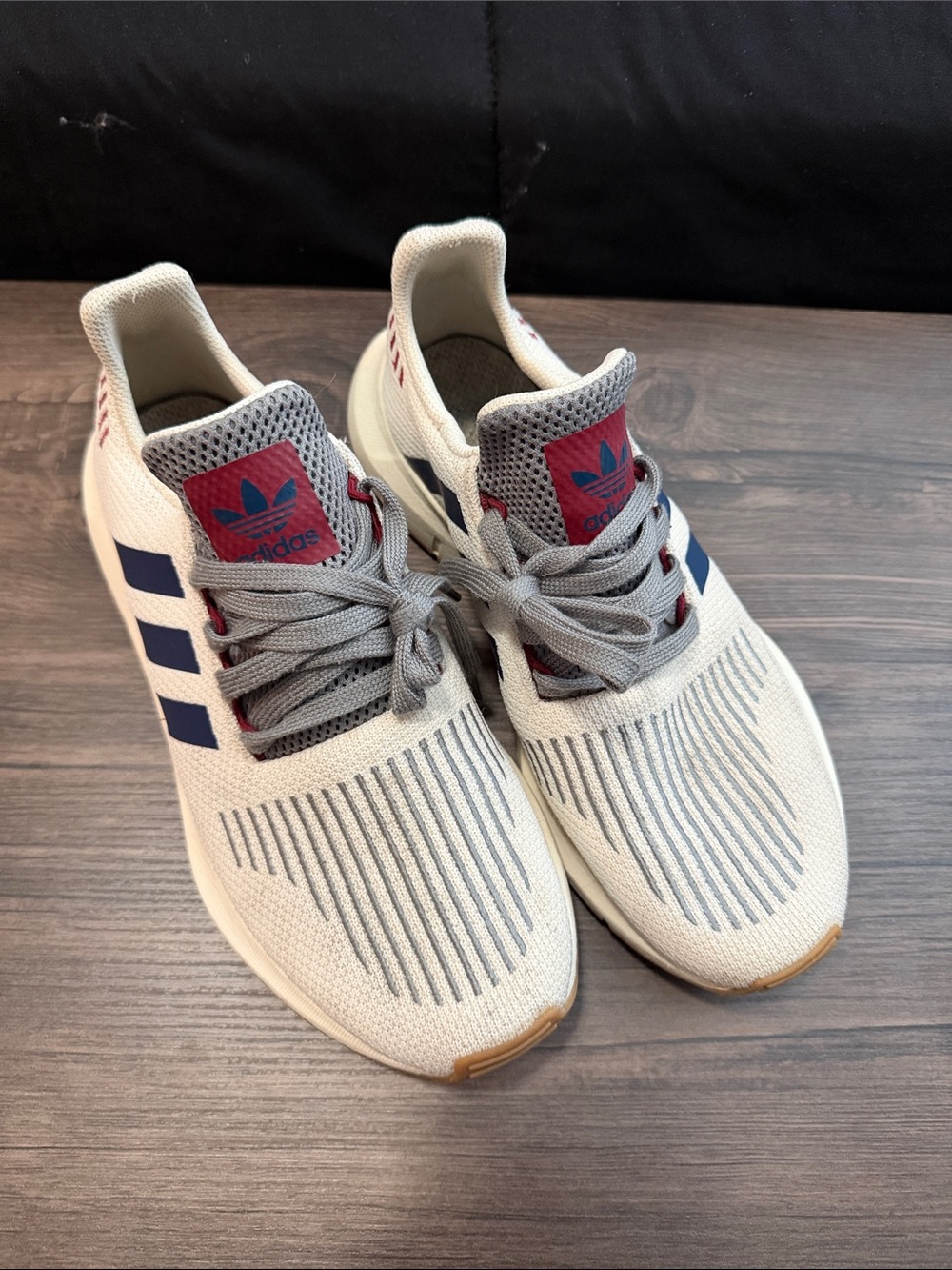 adidas Men’s Cream, Navy & Red Knit Sneakers